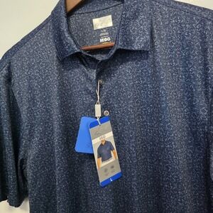 Greg Norman Men's Large ML75 Lab Shark Tooth Polo Golf Shirt Blue Lightweight